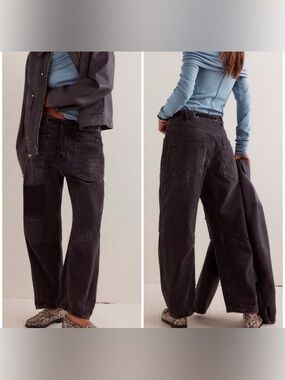 NWOT Free People We The Free Moxie Pull-On Barrel Jeans - night hawk black - 24